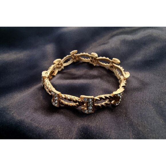 Rare Find 1960s CROWN TRIFARI Gold Toned Clear Crystals Bracelet - Picture 4 of 6